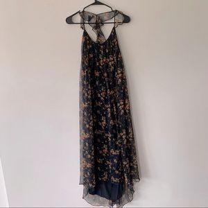 Zara black and orange floral print maxi dress